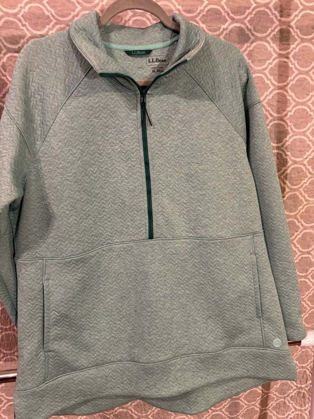 L.L.Bean Airlight Quilted Quarter-Zip Pullover Sage Green Size XL